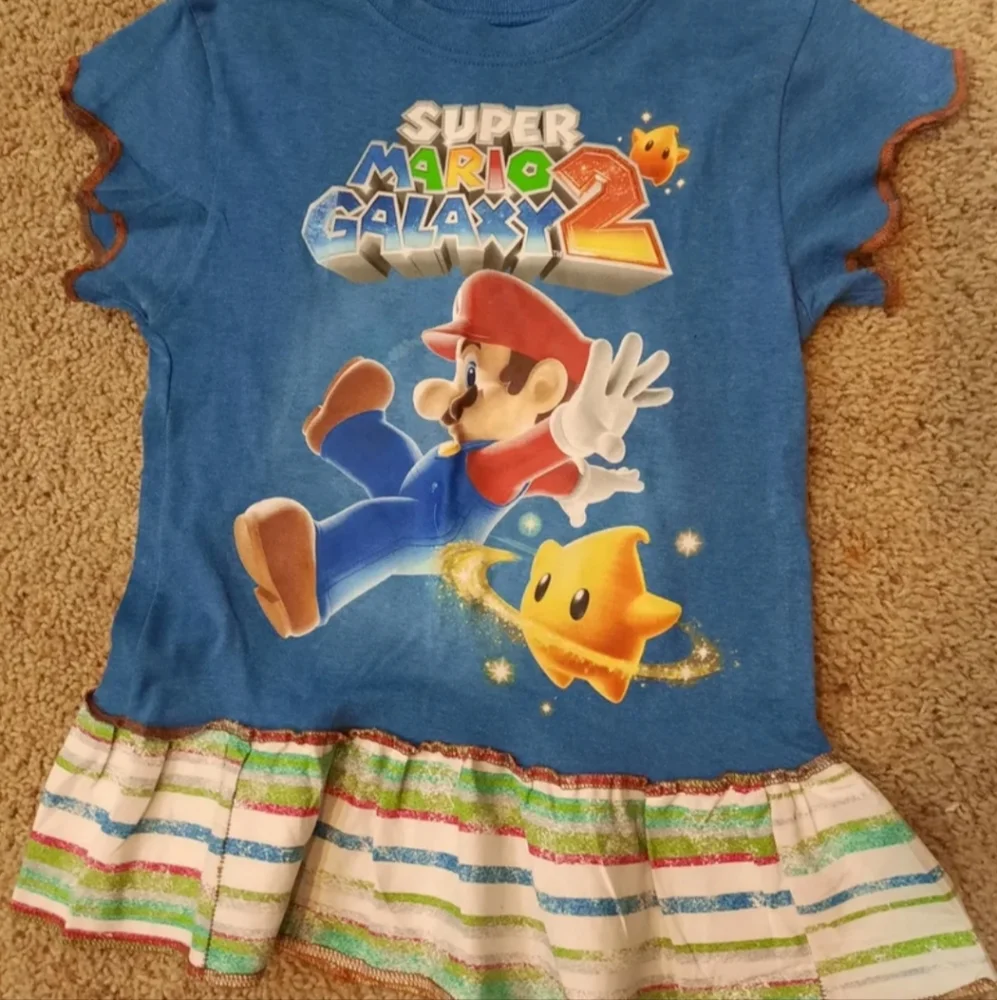 Lot 2 upcycled artsy tunics girls 12 Mario & tattoo